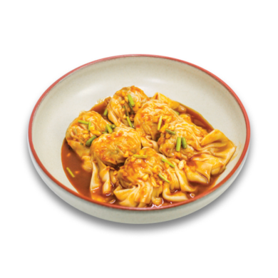 Wonton Babi Rebus Saus Bawang Asam Pedas